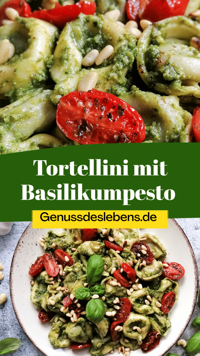 Tortellini mit Basilikumpesto und Pinienkernen