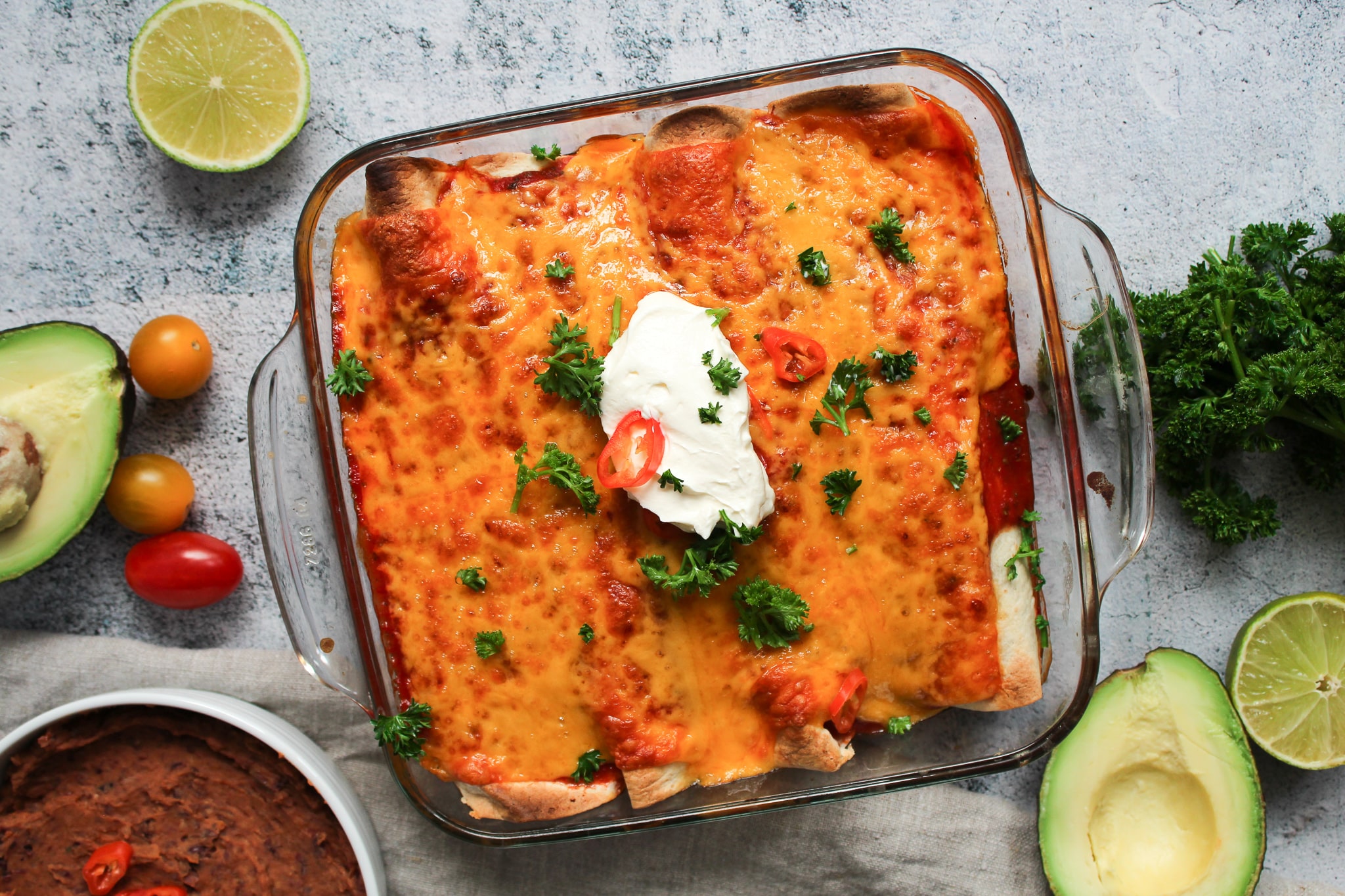 Vegetarische Enchiladas mit Kidneybohnen - Überbackene Wraps