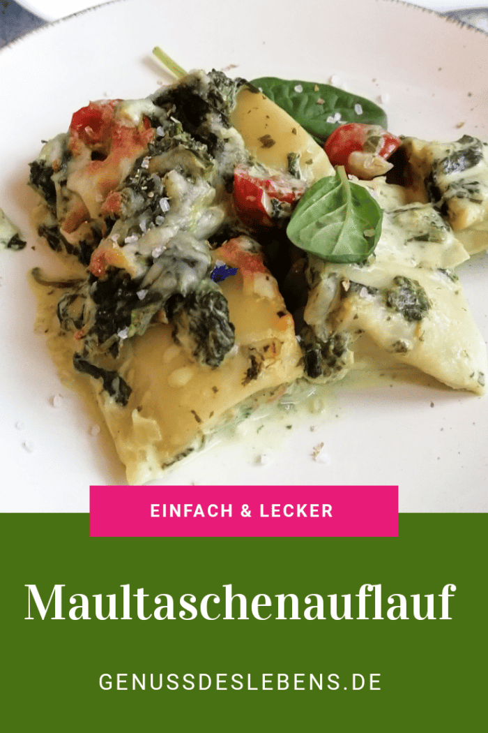 Maultaschenauflauf mit Spinat und Frischkäse