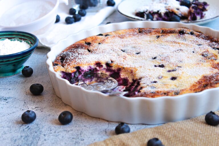 Gesunder Quark Grieß Auflauf mit Heidelbeeren ohne Zucker