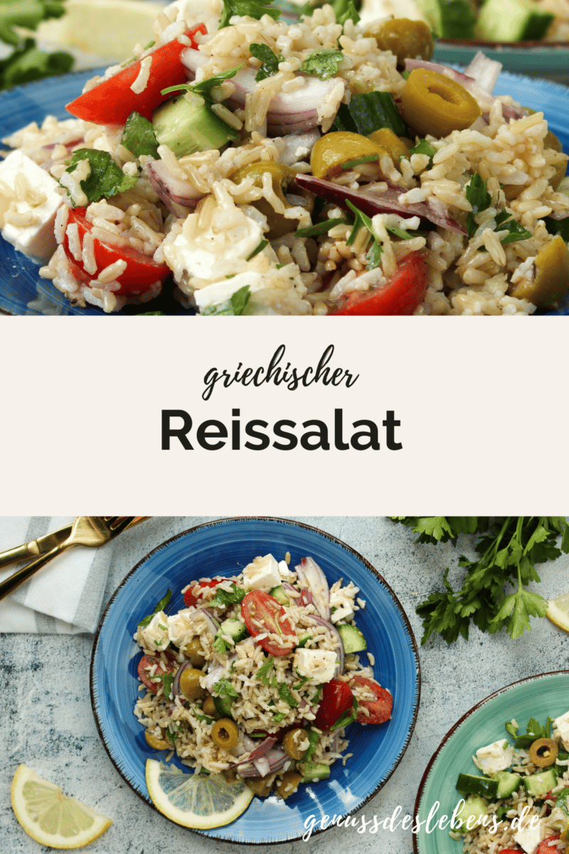 Griechischer Reissalat mit Feta, Tomaten und Oliven