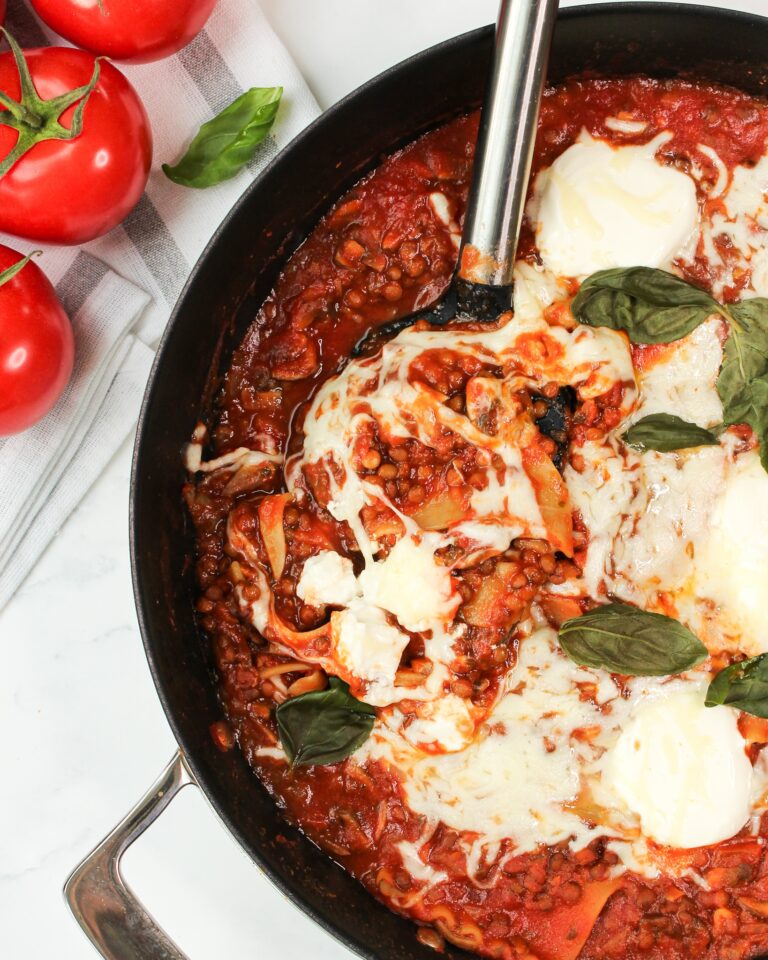 Linsenlasagne aus der Pfanne vegetarisch