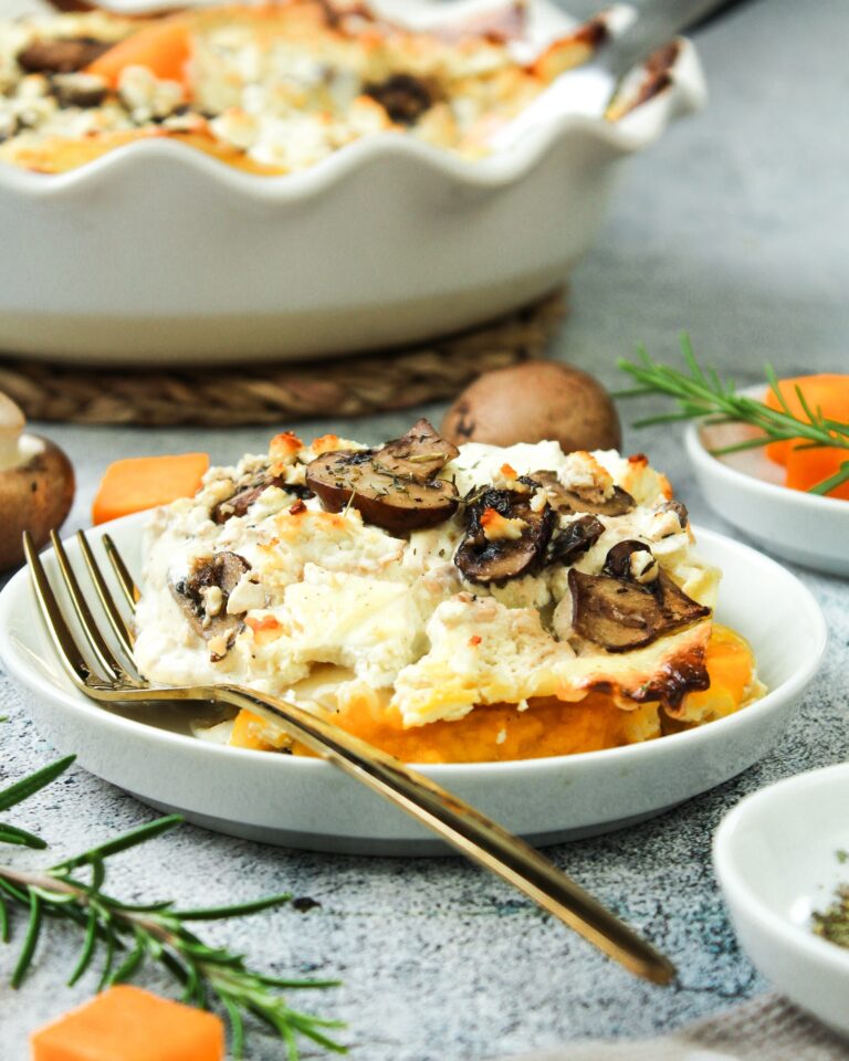 Kürbis Lasagne vegetarisch mit Champignons