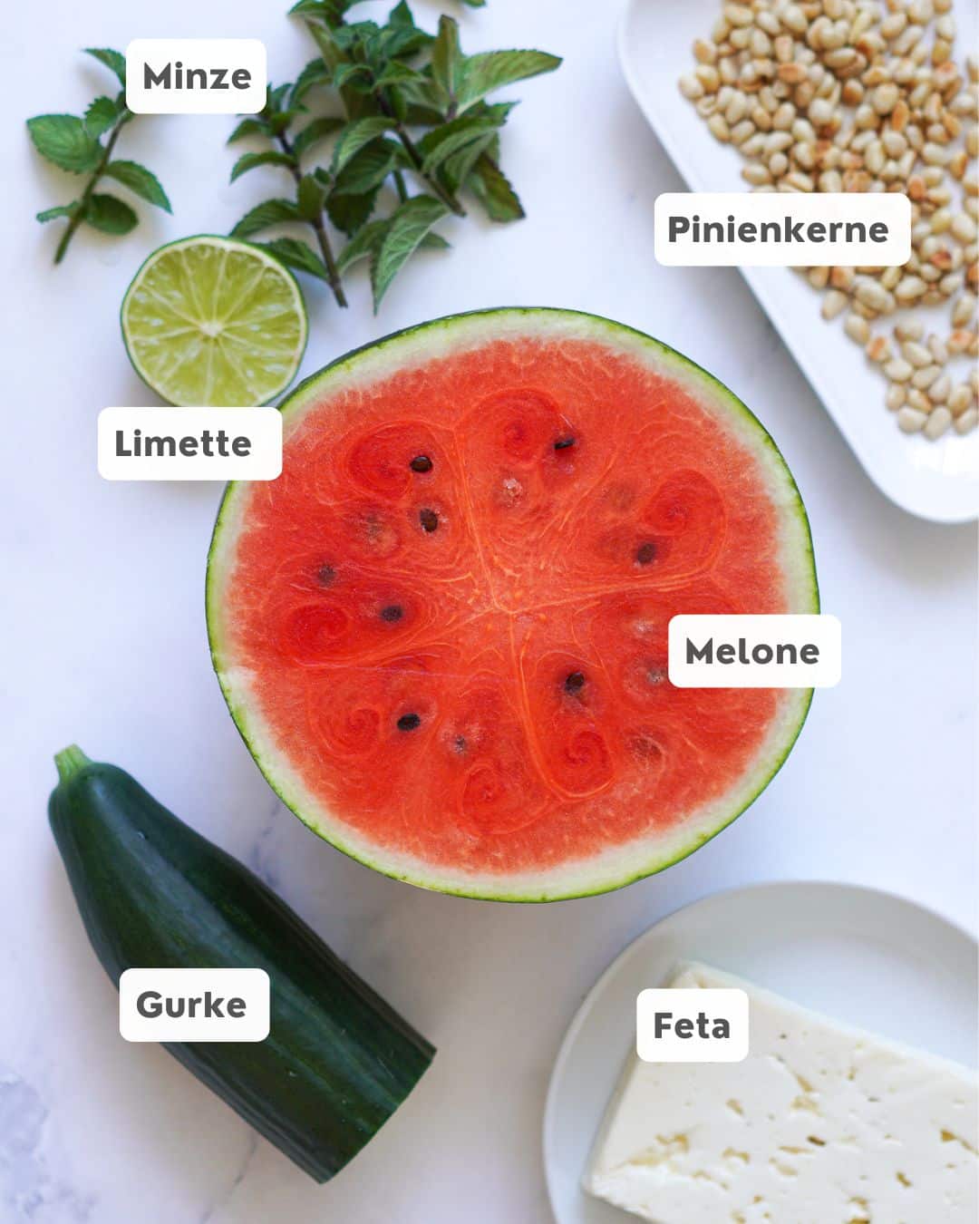 Melonen Feta Salat mit Minze und Gurke