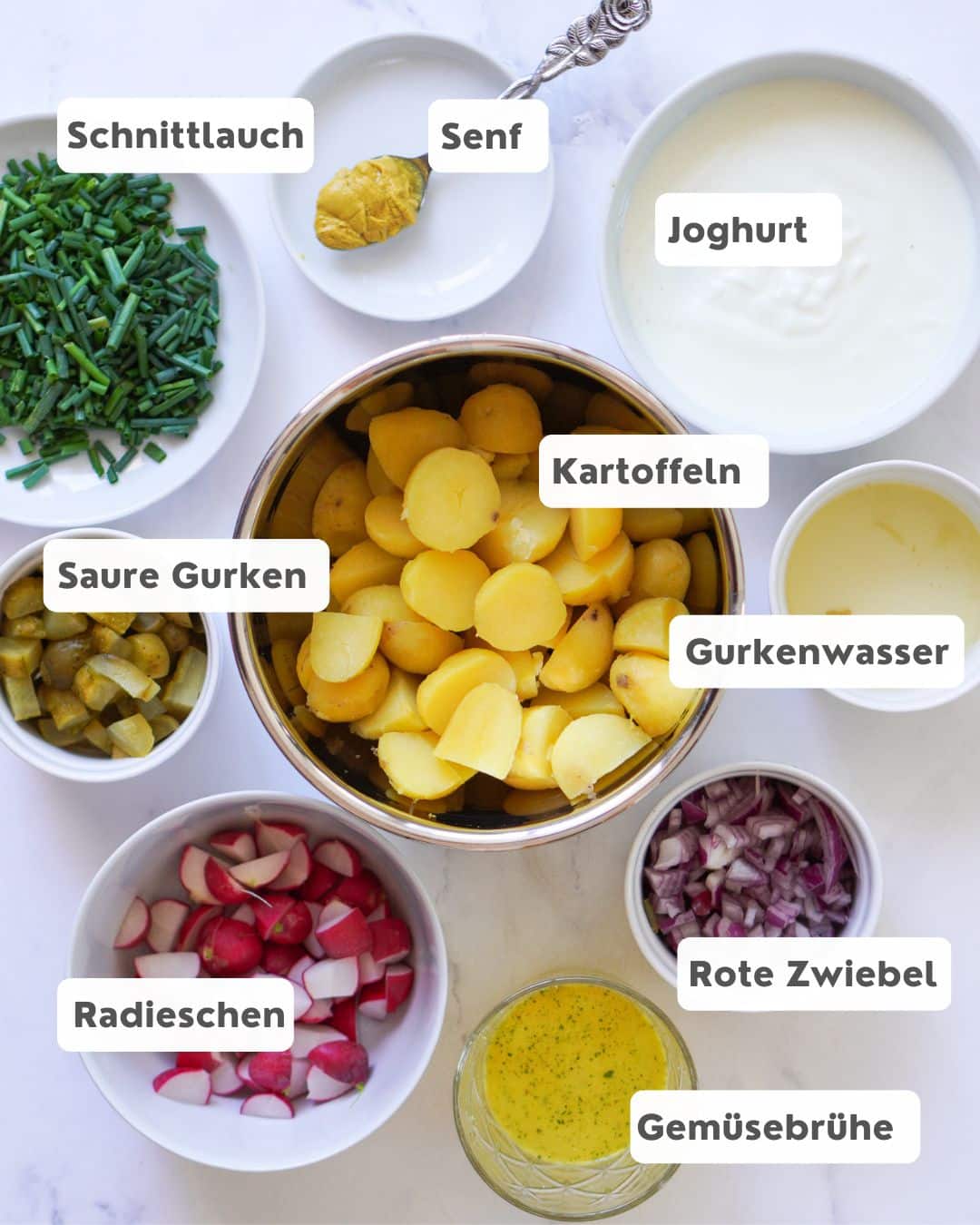 Sommerlicher Kartoffelsalat ohne Mayonnaise mit Joghurt & Radieschen