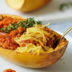 Proteinreicher Spaghetti Kürbis mit Linsen