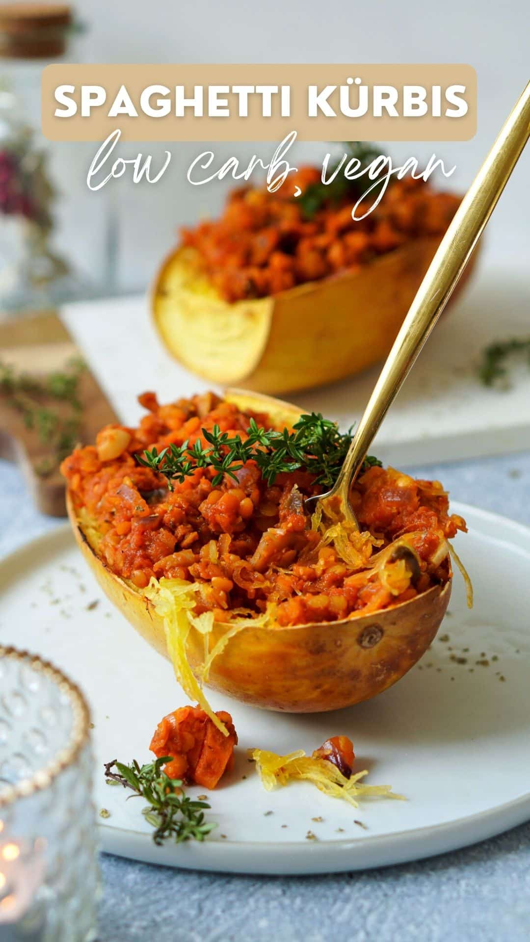 Spaghettikürbis mit Linsen Bolognese – vegan | proteinreich