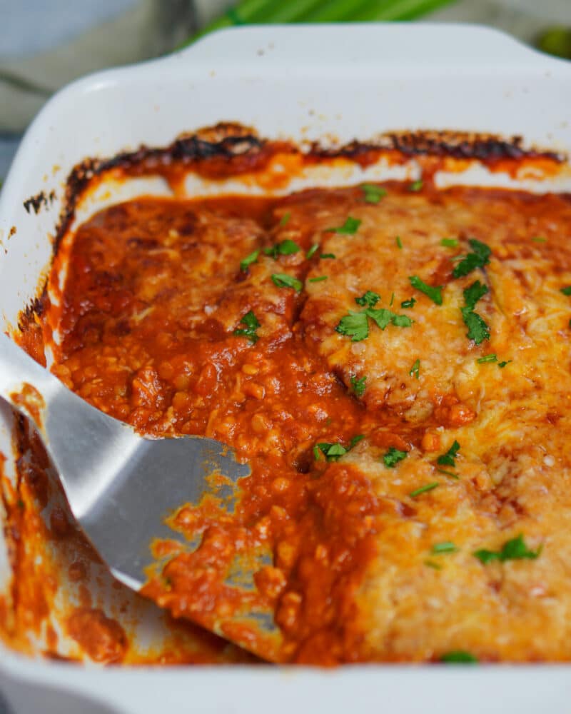 Auberginenauflauf mit roten Linsen