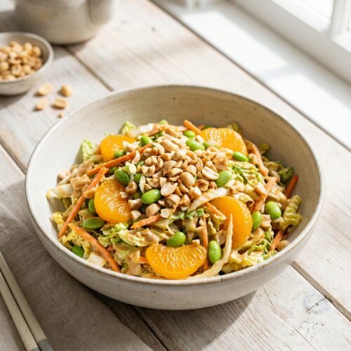 Chinakohlsalat einfach und schnell mit cremigem Erdnuss-Dressing