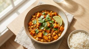 Süßkartoffel-Curry mit Kokosmilch und Kichererbsen