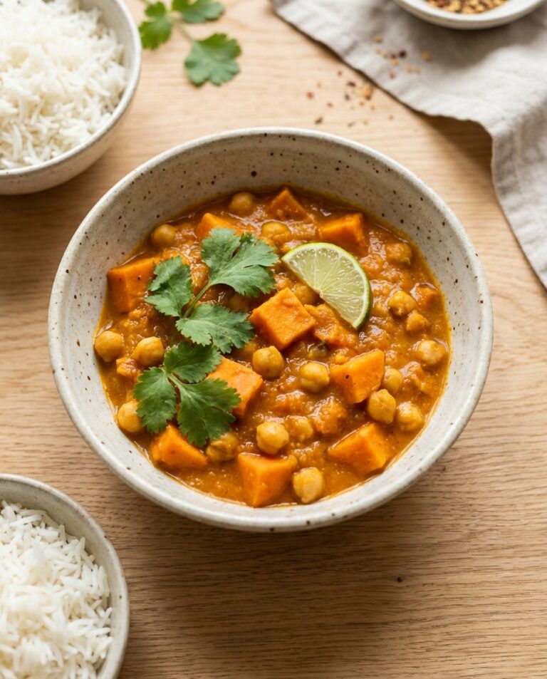 Süßkartoffel-Curry mit Kokosmilch und Kichererbsen