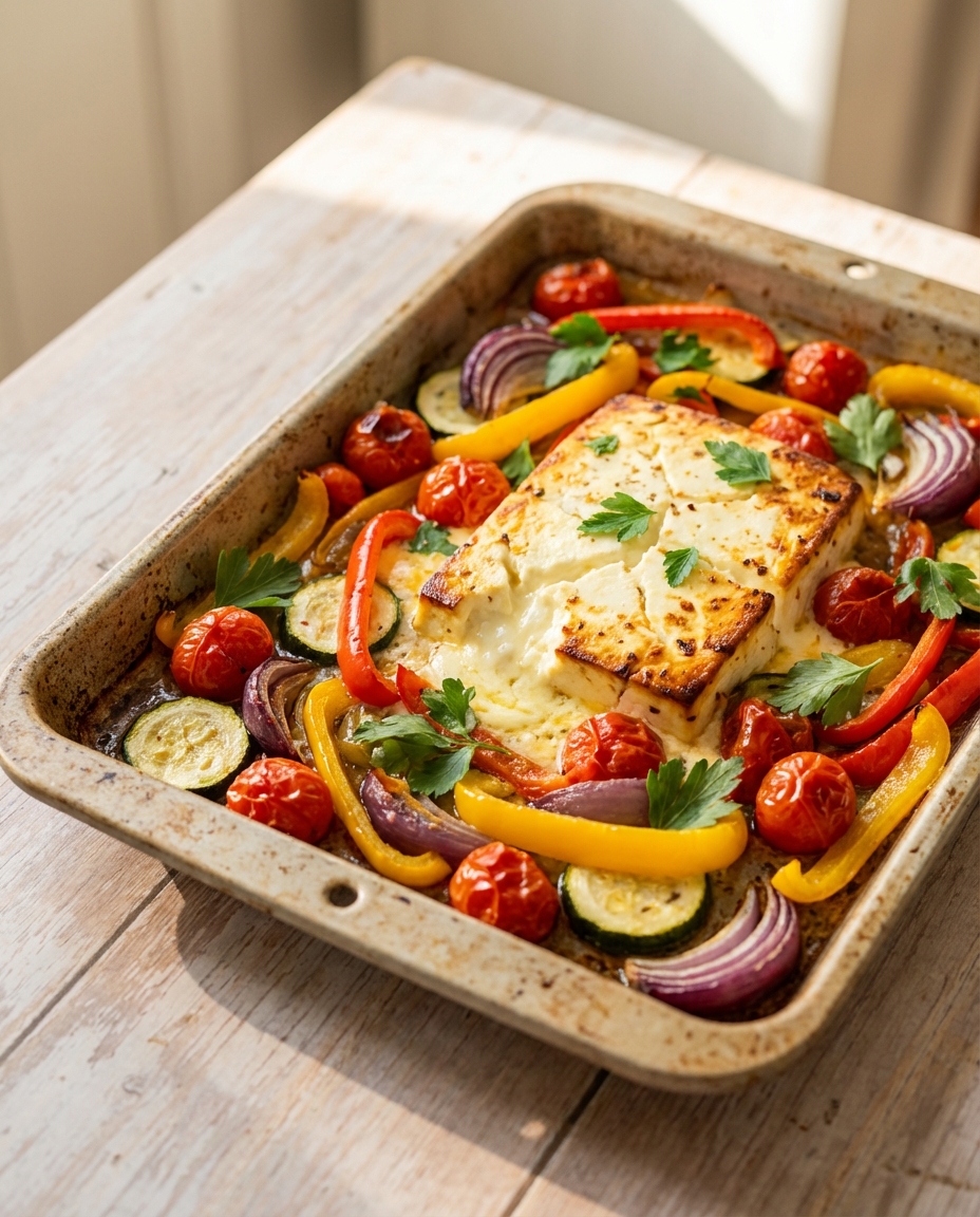 Gebackener Feta mit Ofengemüse vom Blech