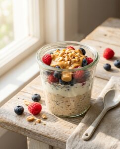 Protein-Overnight-Oats mit Beeren und Erdnussmus