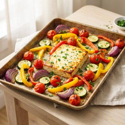 Gebackener Feta mit Ofengemüse vom Blech