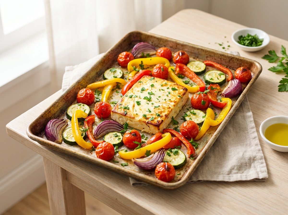 Gebackener Feta mit Ofengemüse vom Blech
