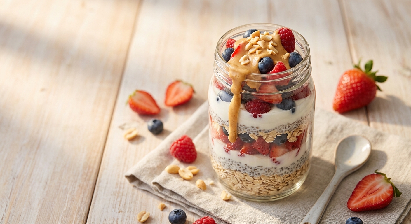 Protein-Overnight-Oats mit Beeren und Erdnussmus