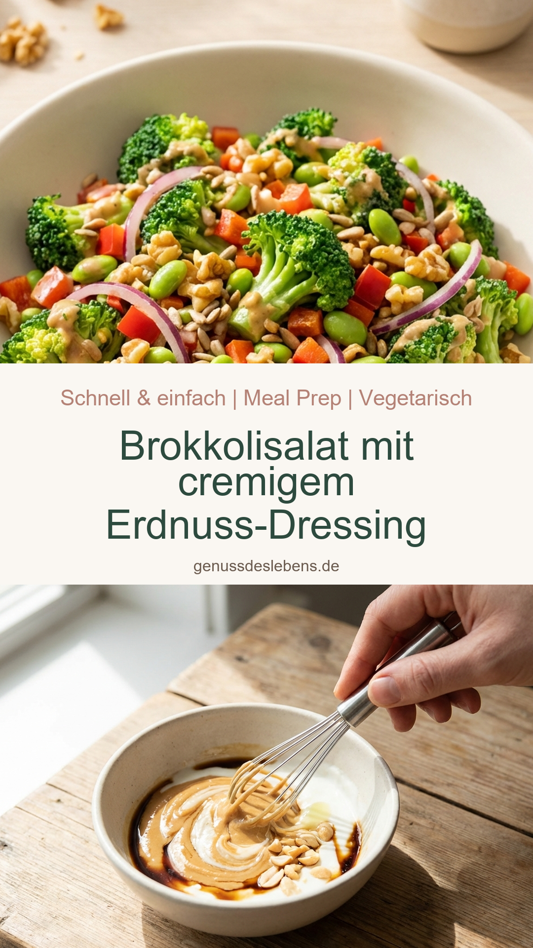 Brokkolisalat mit cremigem Erdnuss-Dressing - Pin für Pinterest