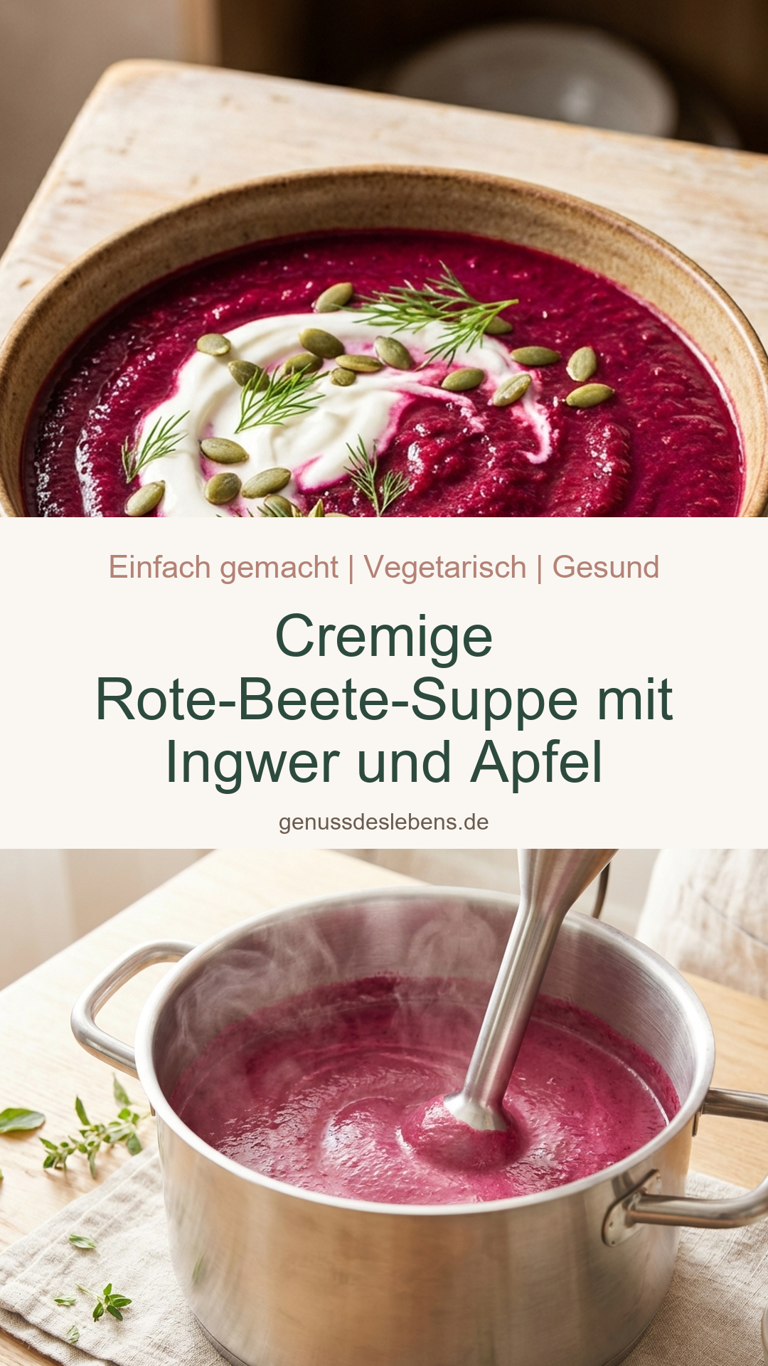 Cremige Rote-Beete-Suppe mit Ingwer und Apfel - Pin für Pinterest