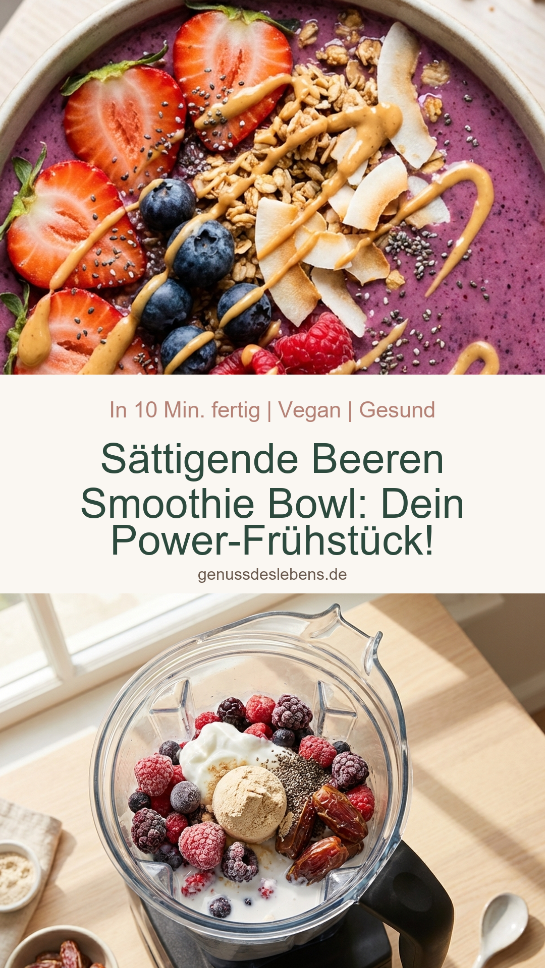 Sättigende Beeren Smoothie Bowl: Dein Power-Frühstück! - Pin für Pinterest