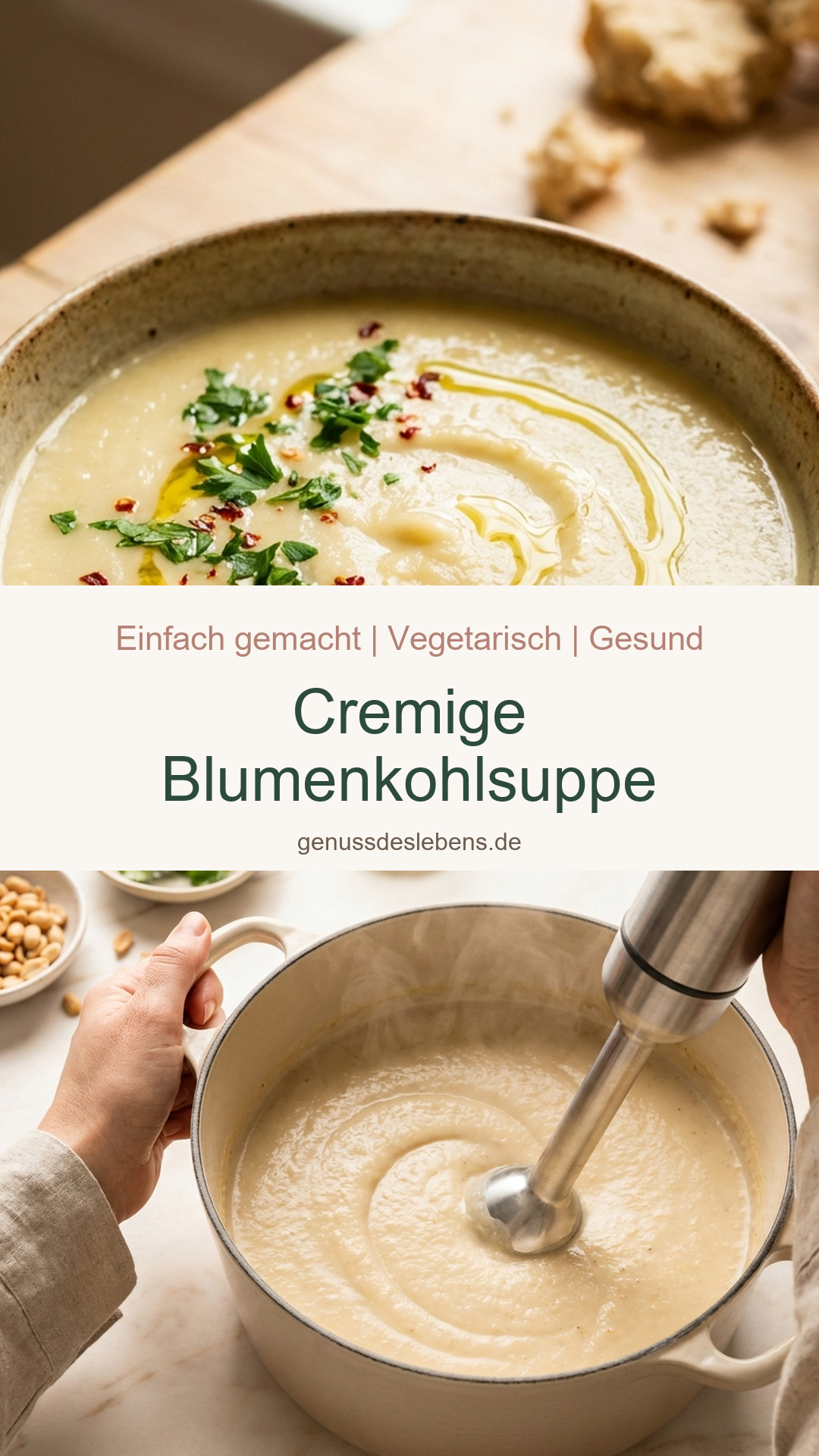 Cremige Blumenkohlsuppe - Pin für Pinterest