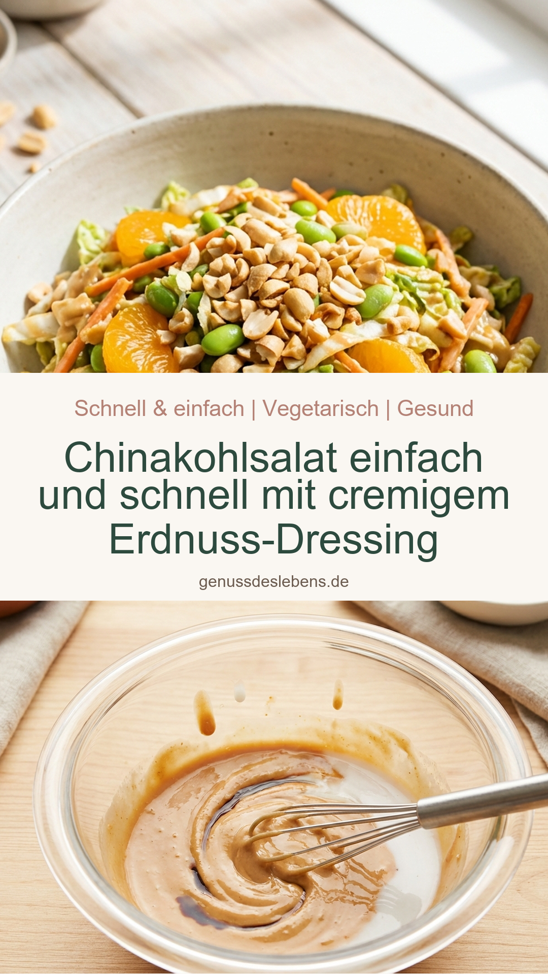 Chinakohlsalat einfach und schnell mit cremigem Erdnuss-Dressing - Pin für Pinterest