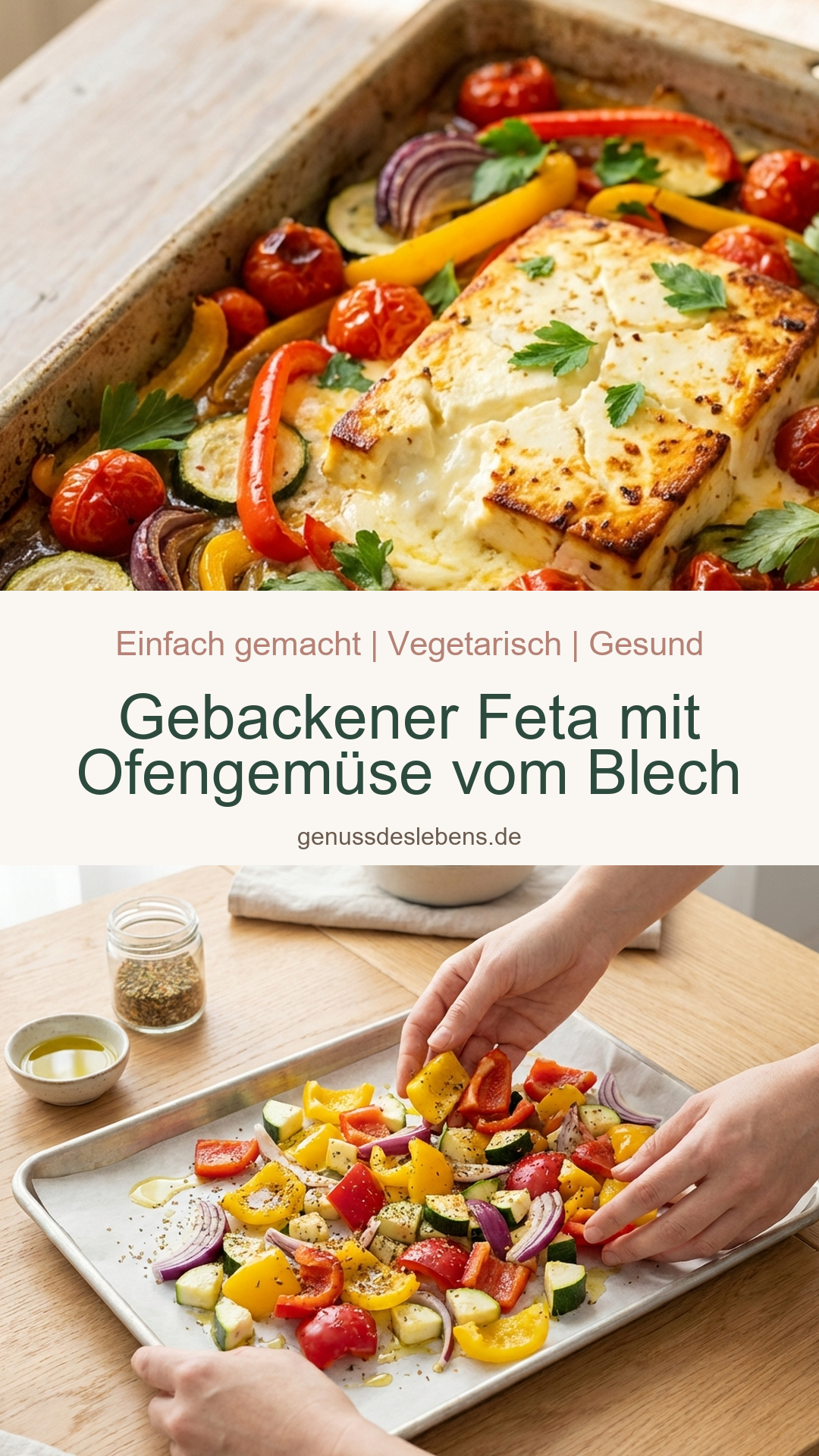 Gebackener Feta mit Ofengemüse vom Blech - Pin für Pinterest