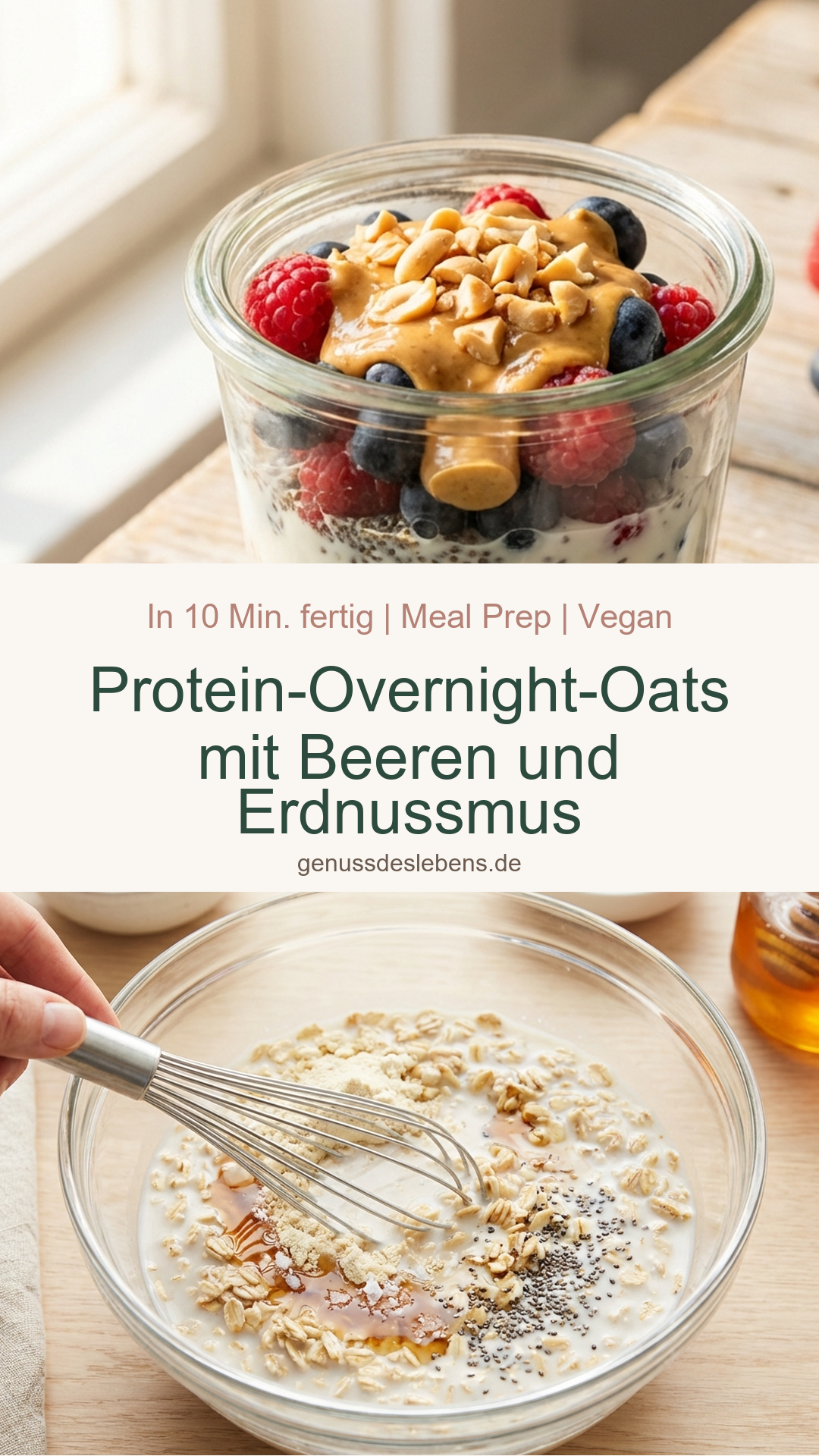 Protein-Overnight-Oats mit Beeren und Erdnussmus - Pin für Pinterest