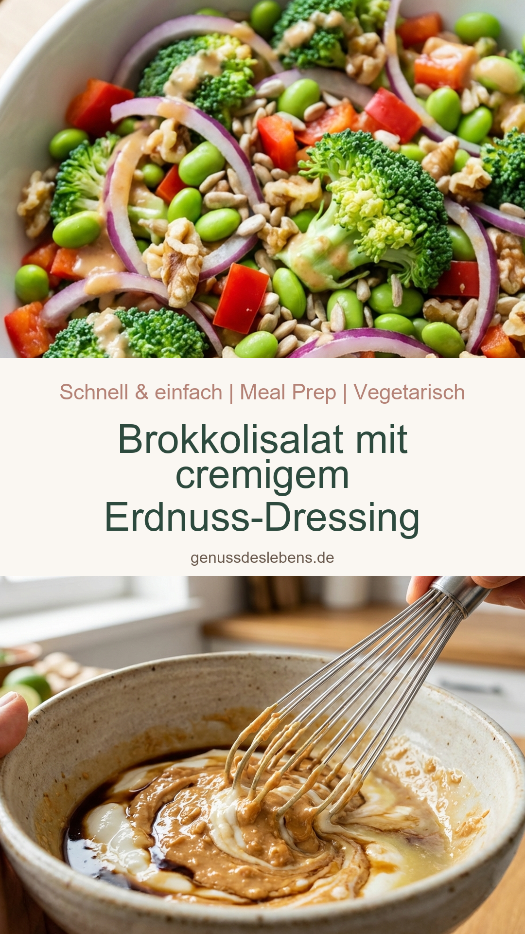 Brokkolisalat mit cremigem Erdnuss-Dressing - Pin für Pinterest
