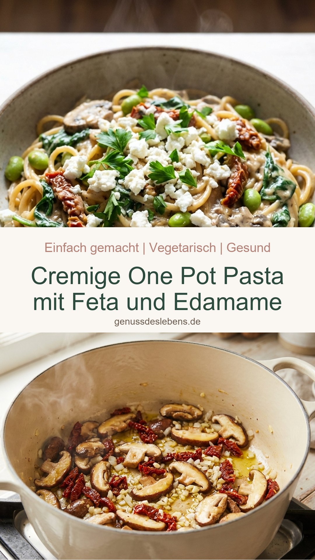 Cremige One Pot Pasta mit Feta und Edamame - Pin für Pinterest