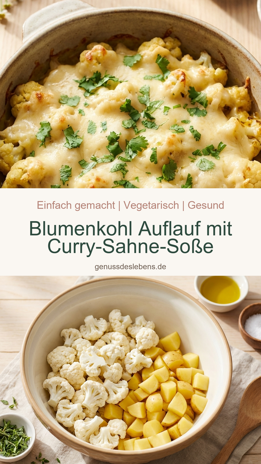 Blumenkohl Auflauf mit Curry-Sahne-Soße - Pin für Pinterest