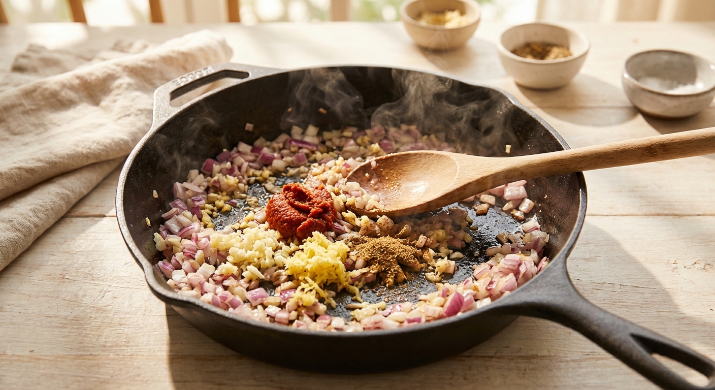 Süßkartoffel-Curry mit Kokosmilch und Kichererbsen Zubereitung