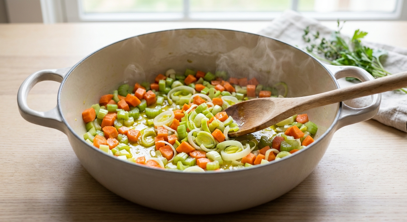 Deftige Erbsensuppe mit geräuchertem Tofu Zubereitung