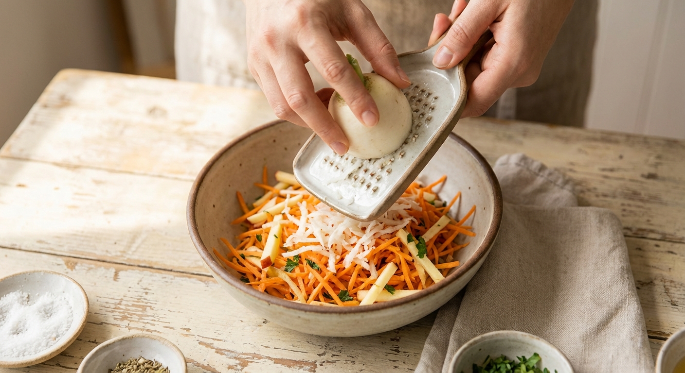 Cremiger Rettichsalat mit Apfel und Joghurt Zubereitung
