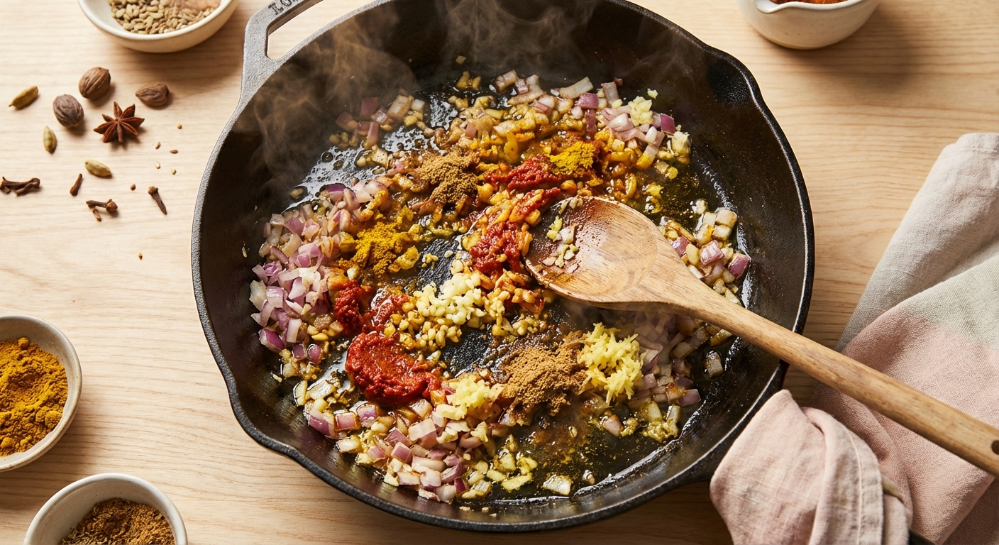 Süßkartoffel-Curry mit Kokosmilch und Kichererbsen Zubereitung