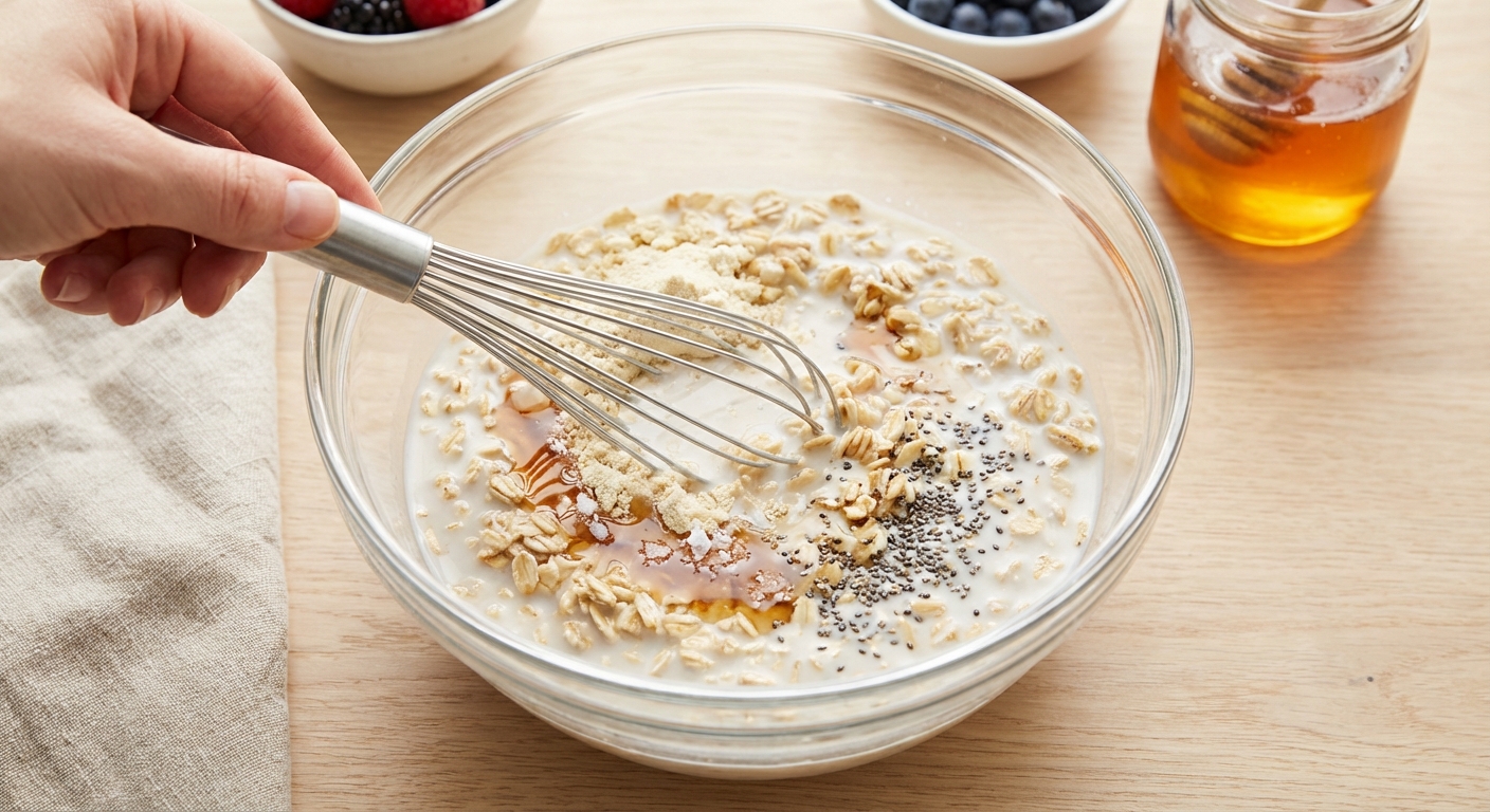 Protein-Overnight-Oats mit Beeren und Erdnussmus Zubereitung