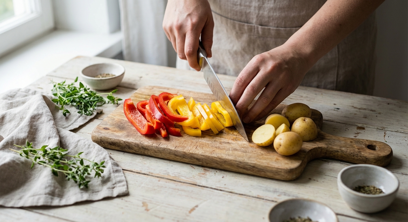 Paprika-Feta Auflauf mit Kartoffel Zubereitung