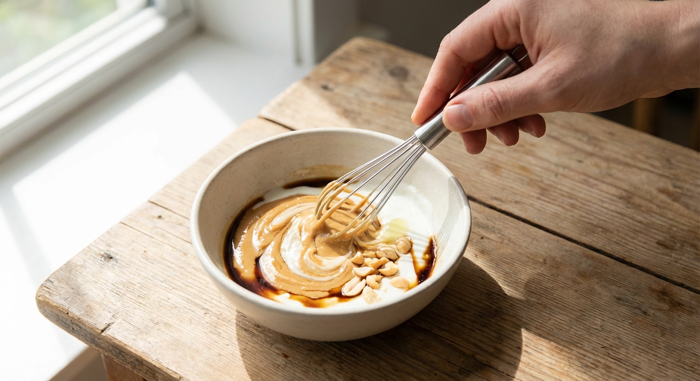 Brokkolisalat mit cremigem Erdnuss-Dressing Zubereitung