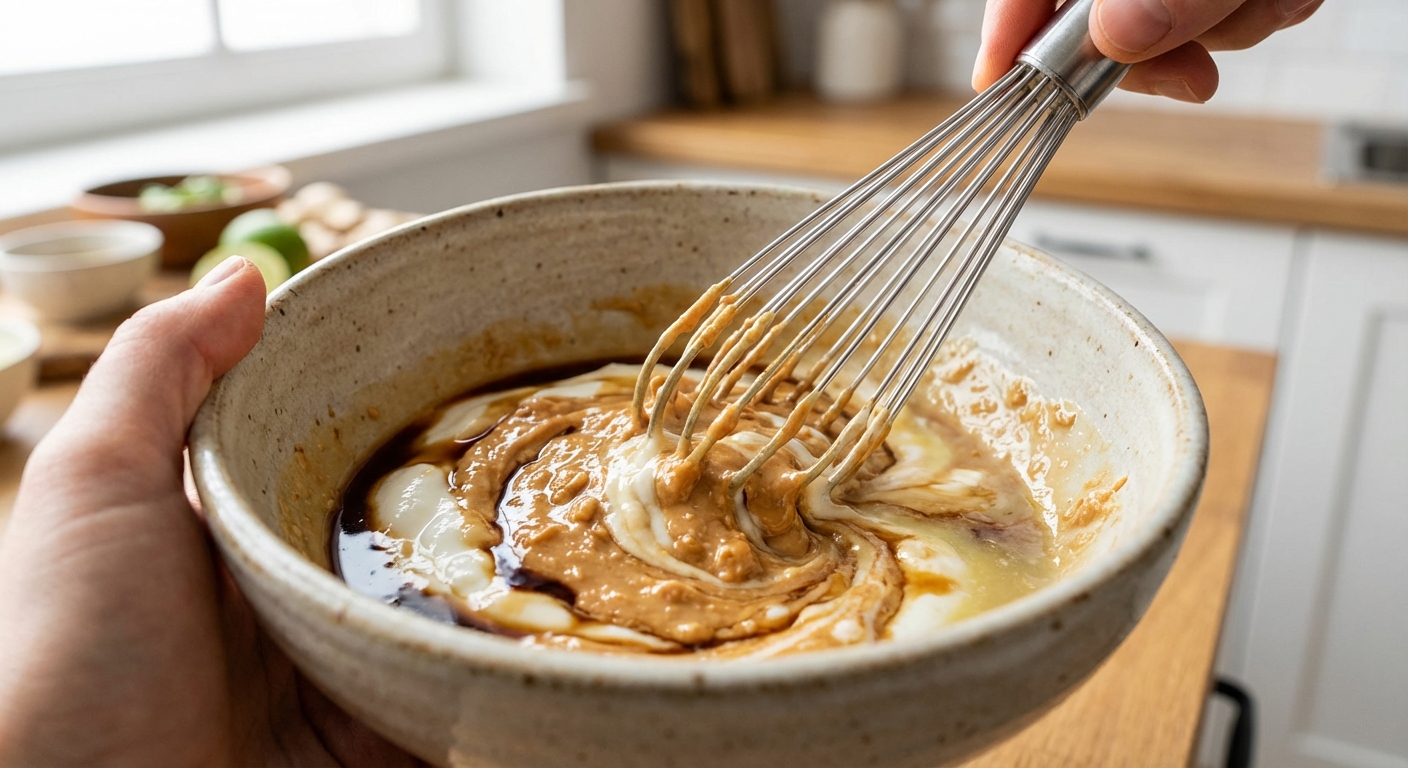 Brokkolisalat mit cremigem Erdnuss-Dressing Zubereitung