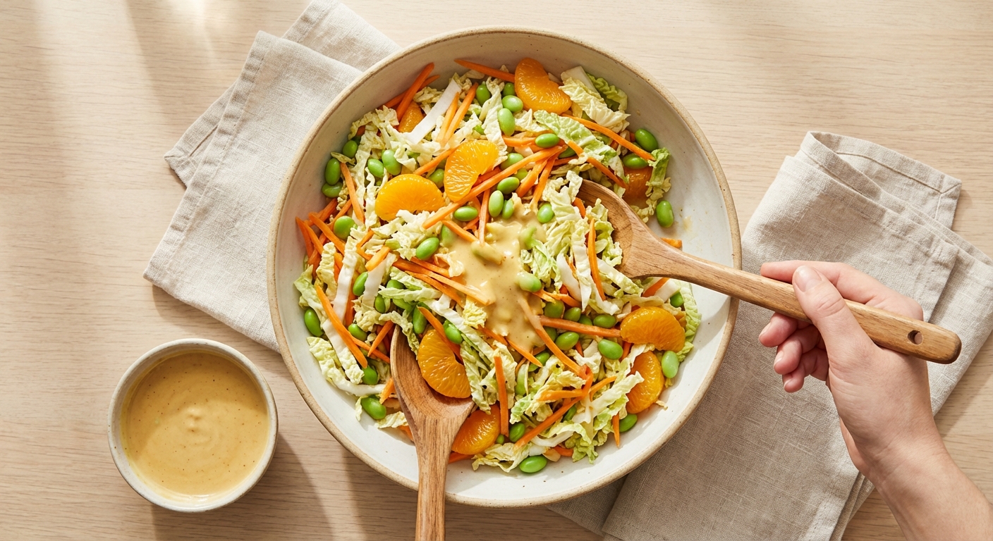 Chinakohlsalat einfach und schnell mit cremigem Erdnuss-Dressing Zubereitung