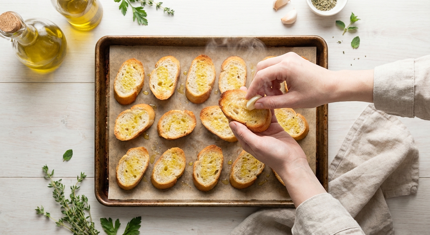 Cremige Tomatensuppe mit Basilikum und Crostini Zubereitung