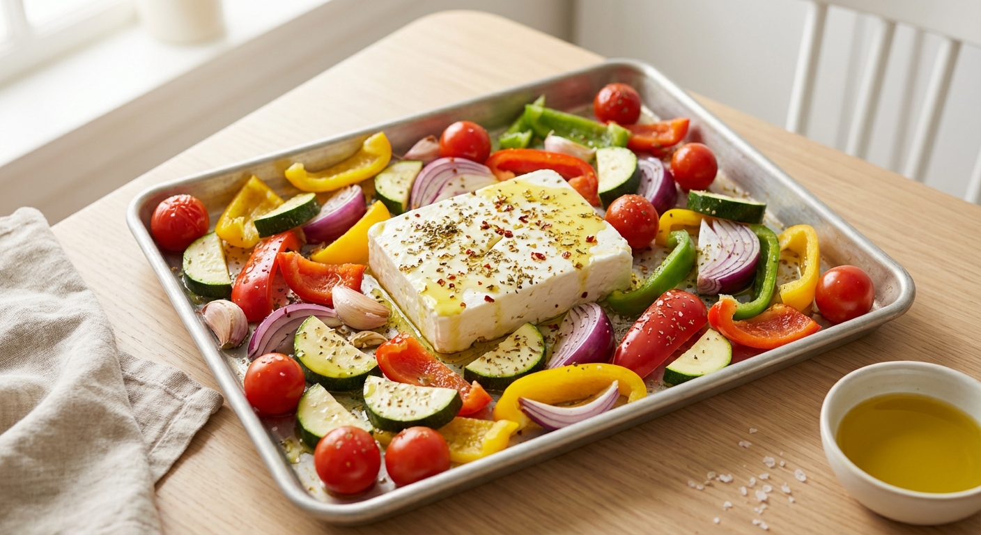 Gebackener Feta mit Ofengemüse vom Blech Zubereitung
