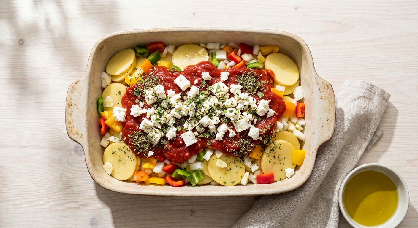 Paprika-Feta Auflauf mit Kartoffel Zubereitung