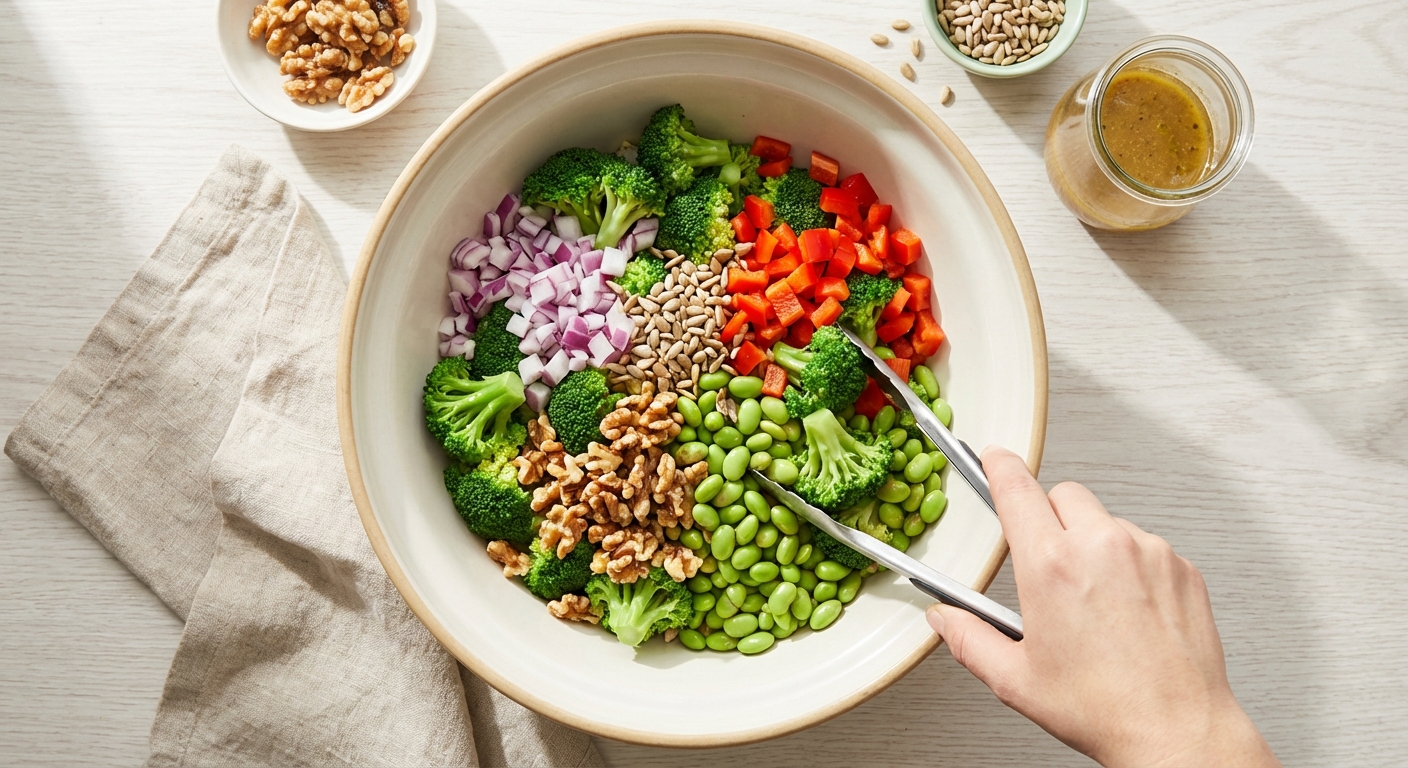 Brokkolisalat mit cremigem Erdnuss-Dressing Zubereitung