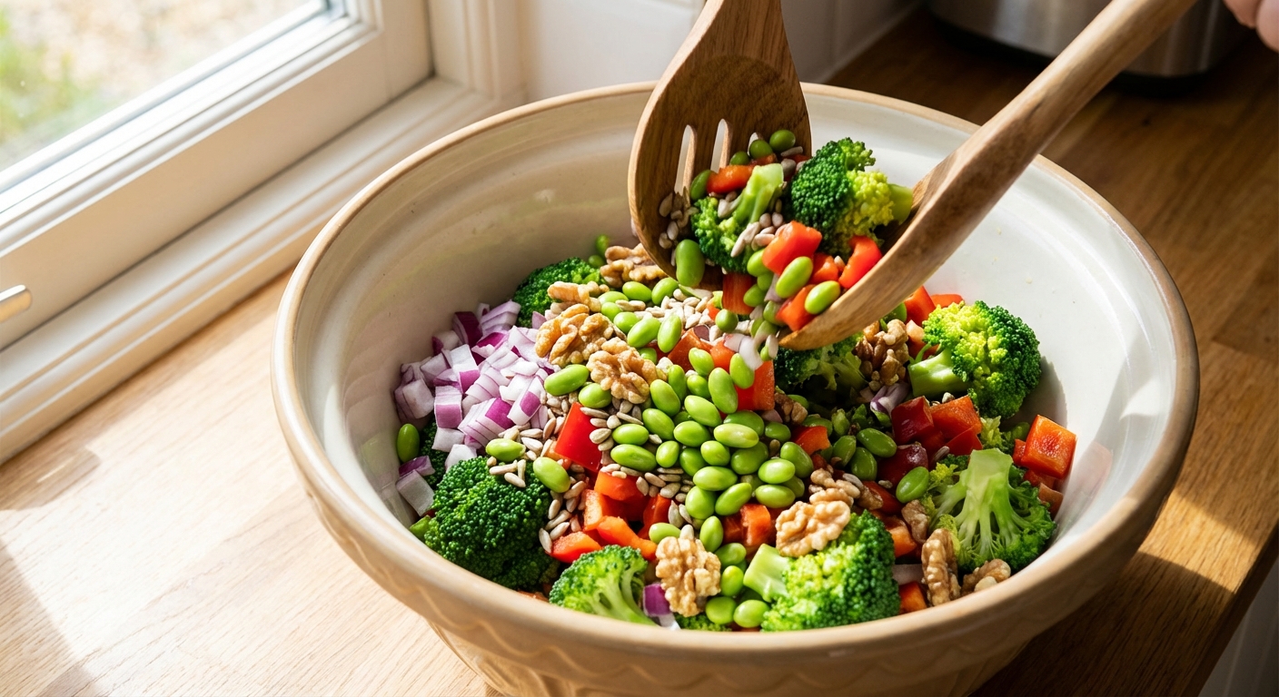 Brokkolisalat mit cremigem Erdnuss-Dressing Zubereitung