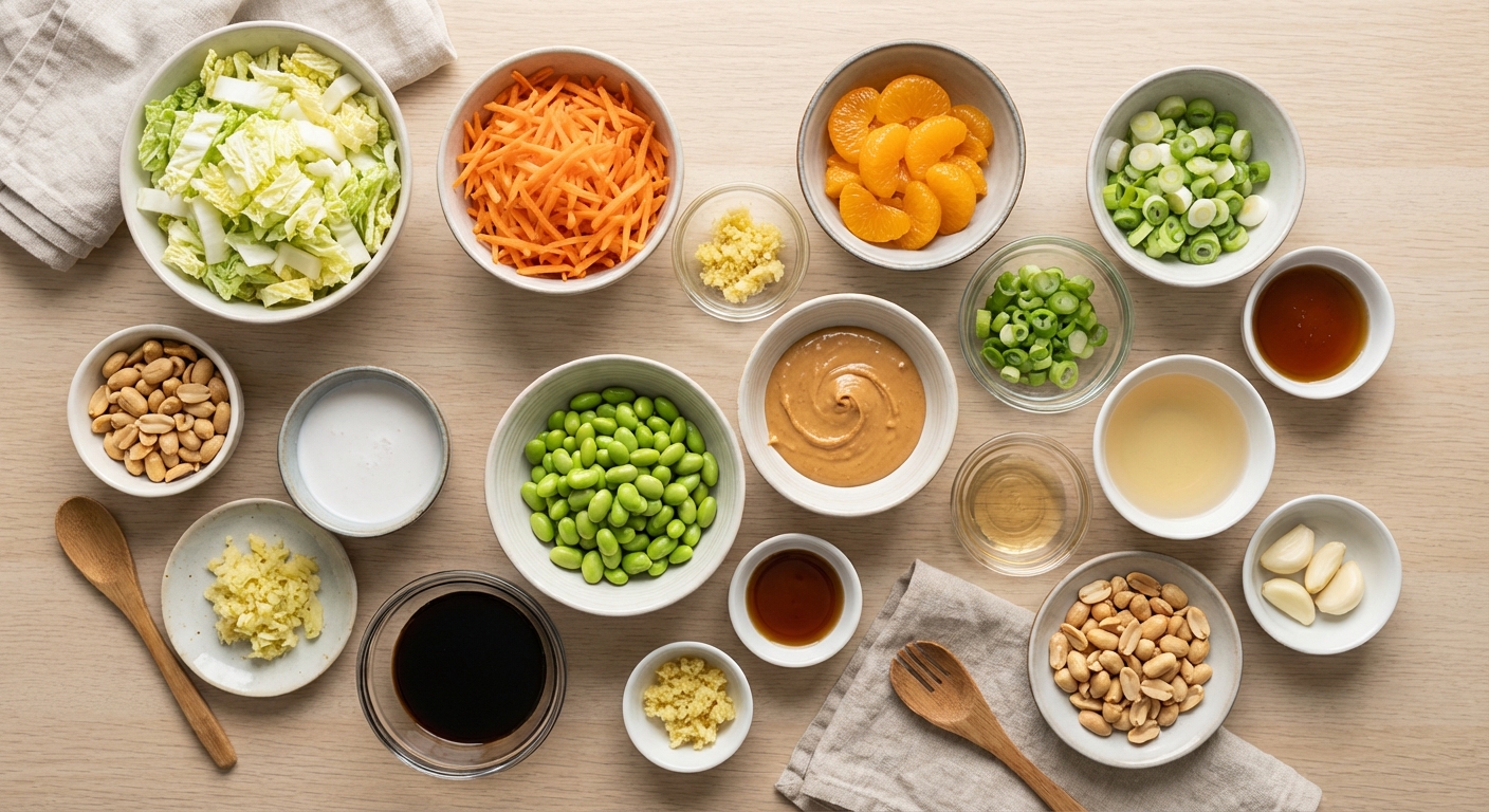 Zutaten für Chinakohlsalat einfach und schnell mit cremigem Erdnuss-Dressing