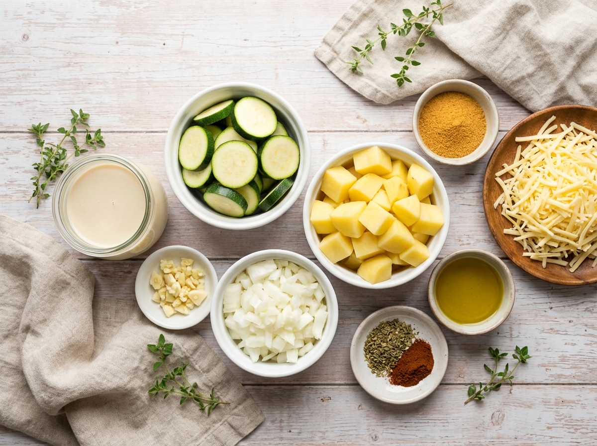 Zutaten für Zucchini-Auflauf mit Kartoffeln
