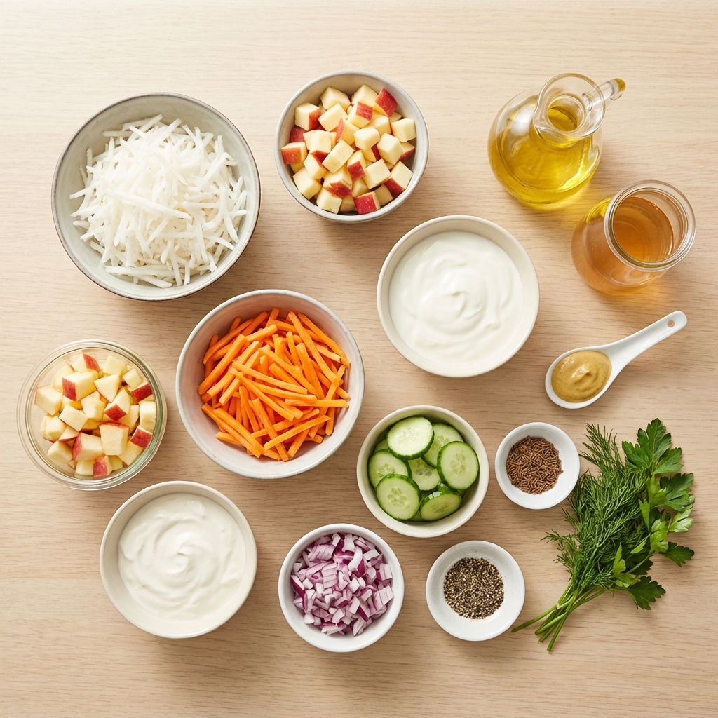 Zutaten für Cremiger Rettichsalat mit Apfel und Joghurt
