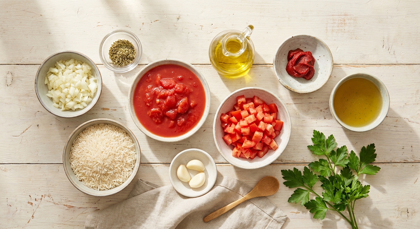 Zutaten für Cremiger Griechischer Tomatenreis