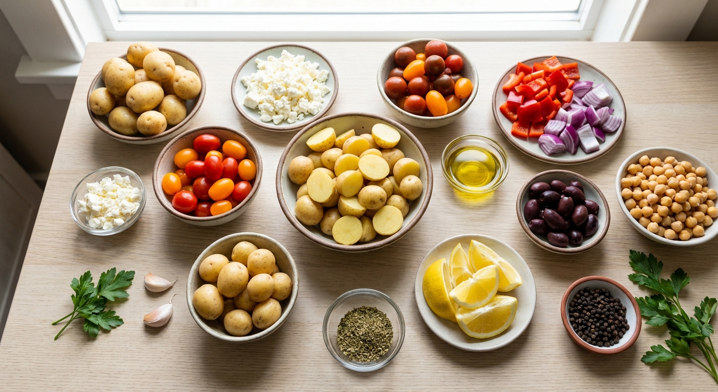 Zutaten für Griechische Ofenkartoffeln