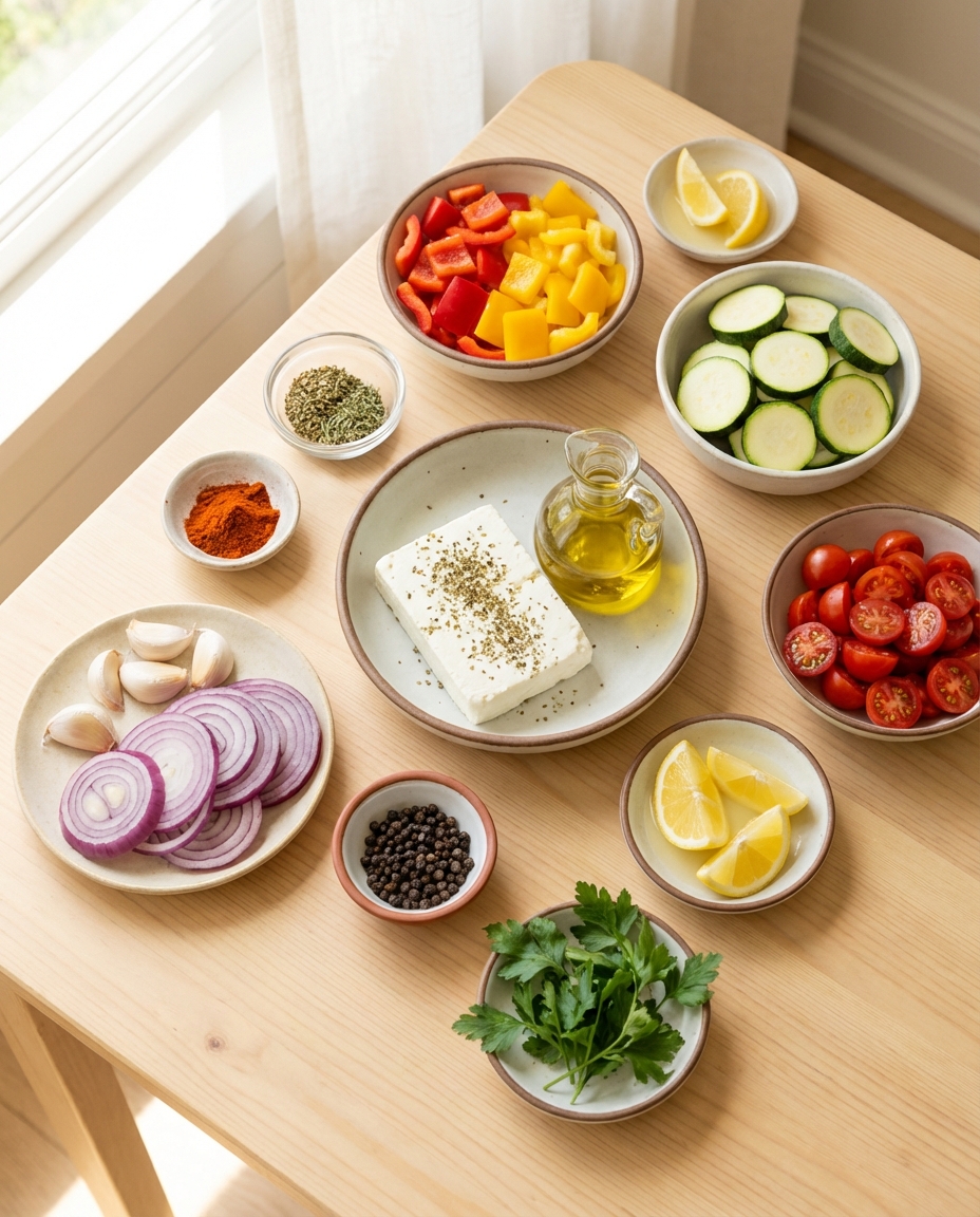 Zutaten für Gebackener Feta mit Ofengemüse vom Blech